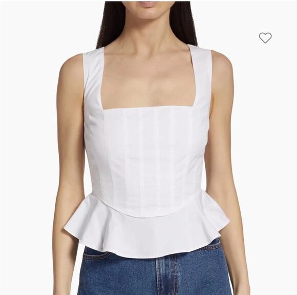 Veronica Beard Nikolette Square Neck Peplum Pleated White Blouse 0 - Picture 1 of 6